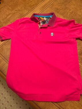 Classic Men's Hot Pink Robert Graham Polo with Contrast Collar
